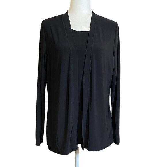 Attitudes by Renee Size Small Black Jersey Knit 2-piece SS Top and Cardigan Set - Picture 2 of 8